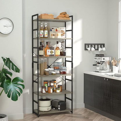 NUMENN 6 Tier Bookshelf, Tall Bookcase Shelf Storage Organizer, Modern Book Shelf for Bedroom, Living Room and Home Office, Grey