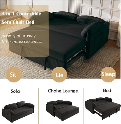 ERYE 3 in 1 Loveseat Sofa Convertible Sleeper Sofabed,Functional Recliner Daybed Love Seat Sofa&Couch W/Pull Out Couch Bed, Reclining Backrest and Pillows Armrests for Office Apartment RV Living Room