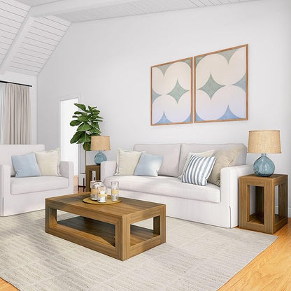 Plank+Beam 40" Modern Rectangular Coffee Table with Shelf, Solid Wood Center Table with Storage, 2 Tier Tea Table for Living Room, Pecan Wirebrush