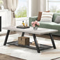 FOLUBAN Industrial Coffee Table, Rustic Wood and Metal Center Table with Storage, Modern Rectangle Cocktail Tea Table for Living Room Office, Light Grey, 47 Inch