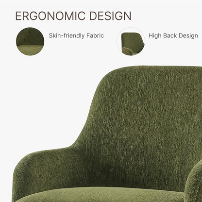 Swivel Dining Chairs Set of 2, Mid Century Modern Chairs Fabric Upholstered Armchair with Armrest & Ergonomic Backrest for Dining Room, Kitchen, Bedroom, Living Room, Green, 2 Boxs