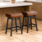 Counter Height Bar Stools Set of 2, 24 Inch Backless BarStools for Kitchen Island Leather Saddle Bar Chairs Kitchen Stools with 4" Thick Seats & Heavy Duty Metal Base, Brown