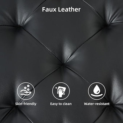 GAOMON Leather Storage Ottoman Coffee Table with Lift Top, Faux Leather Tufted Upholstered Ottoman with Storage, Large Square Storage Ottoman Bench for Bedroom Living Room(Leather, Black)