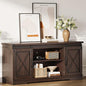 IDEALHOUSE Farmhouse TV Stand and Entertainment Center for Tv up to 65 inches with Sliding Barn Doors and Adjustable Shelf, Tv Media Console Table with Storage Cabinet for Living Room, Brown