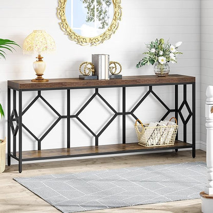 Tribesigns 71 Inch Extra Long Sofa Table, Narrow Long Sofa Console Tables Behind Couch Table with Open Storage Shelf