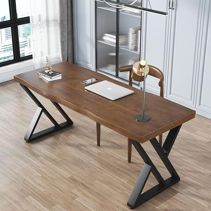 Solid Wood Desk 55 inches Wide Home Office Desk,Metal Modern Industrial Writing Table, Workstation, Perfect Table for Your workspace Study Table Furniture in Rustic Natural Aged Brown