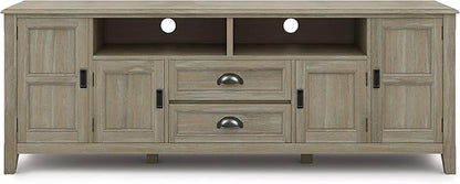 SIMPLIHOME Burlington SOLID WOOD 72 inch Wide Transitional TV Media Stand in Distressed Grey For TVs up to 80 inches for the Living Room and Entertainment Center