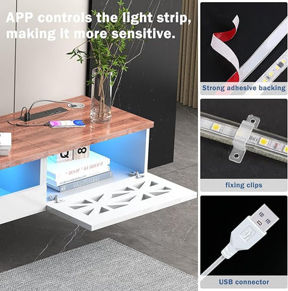 Floating TV Stand, 71" Floating Entertainment Center Wall Mounted,Floating Wall Mounted TV Shelf with Led Lights and Power Outlet,Modern High Gloss tv Cabinet Media Console with Storage