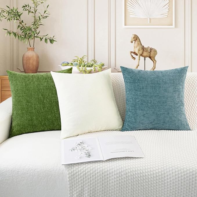 CaliTime Throw Pillow Covers Decorative 12 X 20 Inches Pack of 2 Cozy Chenille Cushion Cases for Couch Sofa Bed Living Room Home Forest Green