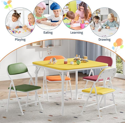 IDEALHOUSE 5 Piece Boys Girls Folding Table and Chairs Set, Activity Table and Chairs Set for Dining Room,Daycare,Classrooms