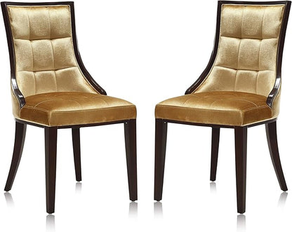 Manhattan Comfort Fifth Avenue Velvet Dining Chairs, Parsons Accent Furniture with Padded Wingback Seat, Fine Rectangular Stitching and Solid Beech Wood Frame, Set of 2, Antique Gold