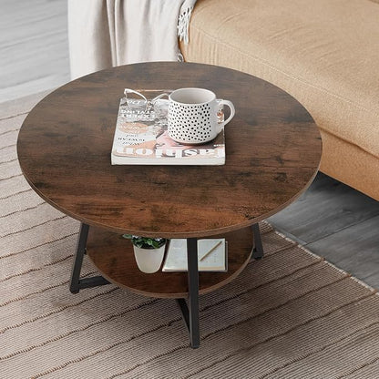 Round Coffee Table, 2-Tier Circle Coffee Table with Storage, Modern Wood Round Center Table, for Living Room, Small Space, Home Office, Easy Assembly, Rustic Brown