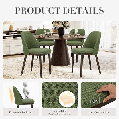 COLAMY Upholstered Dining Chairs Set of 2, Modern Kitchen Chairs with Back, Leather Side Dining Room Chairs with Wood Legs for Kitchen Dining Room Restaurant,Green