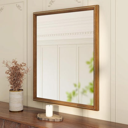 Axeman 30x36 Wood Wall Mirror, Rustic Bathroom Mirror, Vintage Wall Mounted Mirror Tempered Glass with Beaded Wooden Frame for Farmhouse Living Room Vanity Bedroom Entryway, Bronze