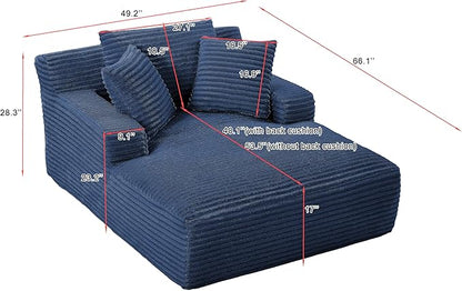 Oversized Chaise Daybed Lounge Sleeper Chair Sofa Full Foam Cloud Chaise Sofabed for Living Room,Luxury Plush Corduroy Upholstered Sleeper Couch Extra Wide Chair Bed W/3 Pillows for Home/Apartment