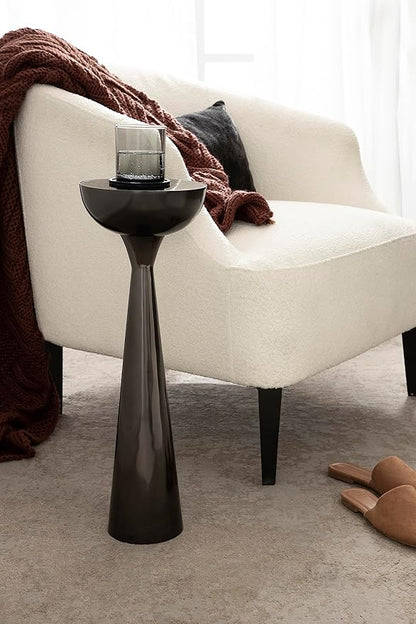 Kate and Laurel Chandon Modern Sophisticated Drink Table; 8 x 8 x 23; Gray Gunmetal; Contemporary Sculptural Plant Pedestal Table with Unique Tinted Tabletop and Polished Metallic Finish