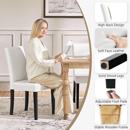 Yaheetech Dining Chairs Set of 2 Faux Leather Modern Dining Room Chairs with Rubberwood Legs and Padded Seat for Kitchen/Living Room/Restaurant, White