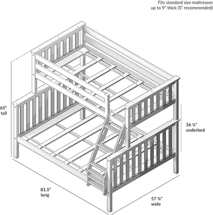 Max & Lily Bunk Bed Twin Over Full Size with Ladder, Solid Wood Platform Bed Frame with Ladder for Kids, 14" Safety Guardrails, Easy Assembly, No Box Spring Needed, Espresso