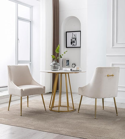 Modern Velvet Dining Chairs Set of 4, Contemporary Upholstered Furniture Collection with Polished Gold Metal Legs, Elegant Accent Chairs for Kitchen Living Room(White)