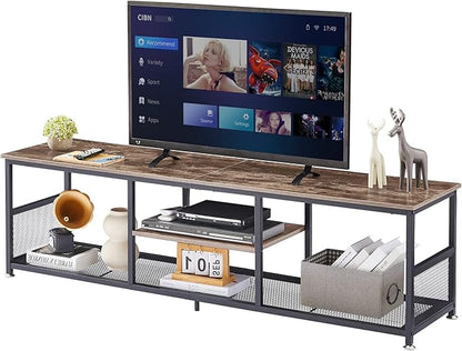 VECELO Industrial TV Stand for Televisions up to 70 Inch, 62" Entertainment Center with Open Storage Shelves for Living Room/Bedroom, 3 Tiers Media Console Table with Metal Frame, Brown, 62 Inches