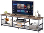 VECELO Industrial TV Stand for Televisions up to 70 Inch, 62" Entertainment Center with Open Storage Shelves for Living Room/Bedroom, 3 Tiers Media Console Table with Metal Frame, Brown, 62 Inches