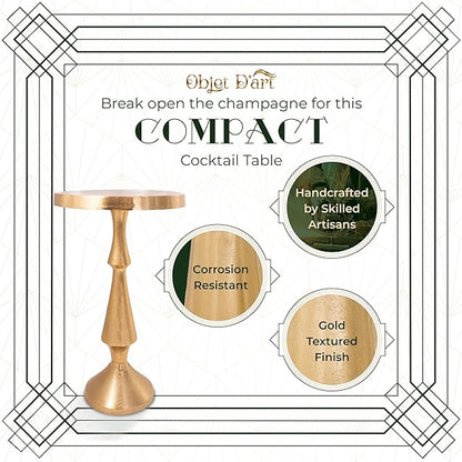 OBJET D'ART Small Round Gold End Tables, Larissa, 21'' Height, Vintage Metal Accent, Side, Pedestal, Coctail and Drink Tables for Living Room and Small Spaces