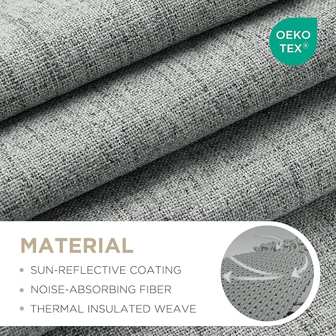 Joydeco 100% Blackout Curtains for Bedroom - Natural Linen Curtains 100" W x 108" L Long, Thermal Insulated 1 Panels Light Grey. Room Darkening Light Blocking Drapes for Living Room