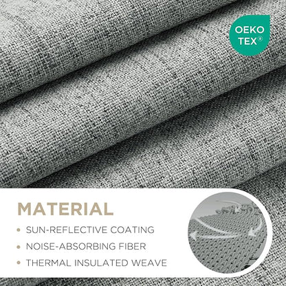 Joydeco 100% Blackout Curtains for Bedroom - Natural Linen Curtains 100" W x 108" L Long, Thermal Insulated 1 Panels Light Grey. Room Darkening Light Blocking Drapes for Living Room