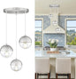 LMS Modern Brushed Nickel 3-Light Cluster Pendant Lights, Mid Century Pendant Lighting with Clear Globe Glass Shade, Adjustable Hanging Cord Ceiling Light for Bathroom Dining Room, LMS-186BNC3