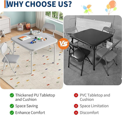 GarveeHome 3-Piece Kids Folding Table and Chairs Set, Toddlers Children's Activity Table and Chairs Set for Dining Room,Daycare,Classrooms
