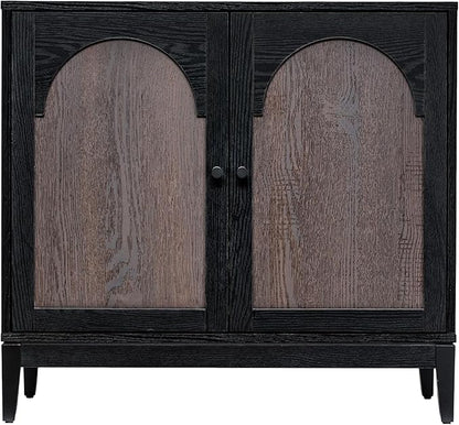 Sango Arch 2-Door Accent Cabinet, Modern Black & Brown Storage Cabinet with Elegant Arched Doors, Adjustable Shelf, Sturdy Wooden Legs, Stylish Furniture for Living Room or Office Room