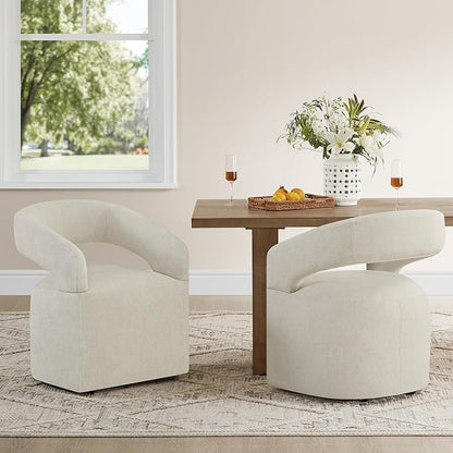 Upholstered Dining Chairs with Removable Casters Barrel Side Armchair with Rollers for Diningroom Bedroom Livingroom Reading Room, Cream Beige, 1PCS