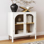 Nathan James Mason Storage Accent Cabinet Sideboard Buffet, Credenza with Glass Doors and Adjustable Shelf for Dining Room, Entryway and Living Room, Clear Glass/White/Light Oak