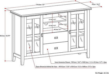 SIMPLIHOME Artisan SOLID WOOD 53 Inch Wide Transitional TV Media Stand in Black for TVs up to 60 Inches, For the Living Room and Entertainment Center