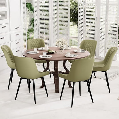 YOUNIKE Dining Chairs Set of 2 with High Back Mid Century Modern Kitchen Dining Room Chairs Faux Leather Upholstered Comfortable Wide Seat Padded Accent Side Chair for Living Room Avocado Green