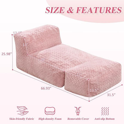 Hobestluk Bean Bag Chair Big Bean Bag Lounger for Adults Bean Bag Couch with Memory Foam Filled for Living Room, Bedroom or Balcony (Chevron Plush Pink)