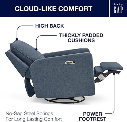 Delta Children babyGap Harlowe Power Recliner with USB-A and Type-C Ports Greenguard Gold Certified – Stain-Resistant Performance Fabric is Oeko-TEX Standard 100 Certified, Slate