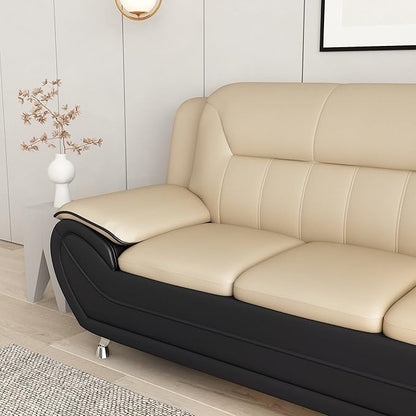 Container Furniture Direct Michael Modern Faux Leather Upholstered Stainless Steel Legs Living Room Sofa, Black Camel