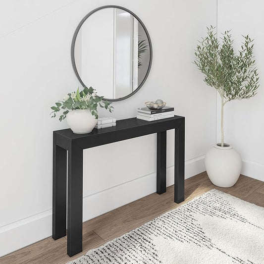 Plank+Beam Modern Solid Wood Console Table, 46.25 Inch, Sofa Table, Narrow Entryway Table for Hallway, Behind The Couch, Living Room, Foyer, Easy Assembly, Black