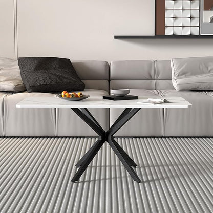 Faux Marble Coffee Table Rectangle Modern 40 Inch Living Room Table with Black Metal Legs Stylish Center Table for Living Room Office