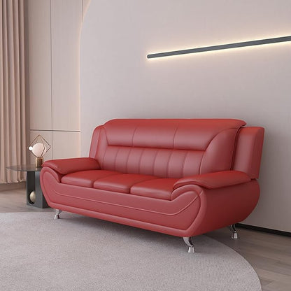 Container Furniture Direct Michael Modern Faux Leather Upholstered Stainless Steel Legs Living Room Sofa, Chair, Persian Red