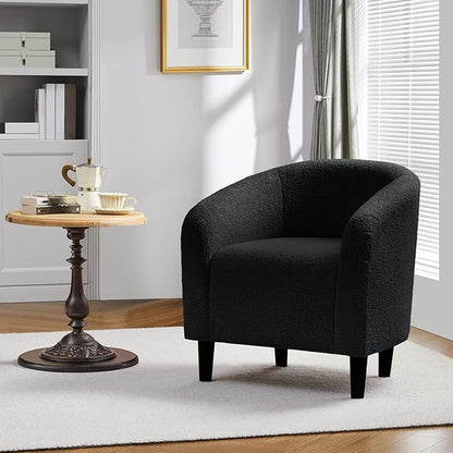 Yaheetech Accent Barrel Chair, Boucle Fabric Club Chair, Furry Sherpa Elegant Armchair with Cozy Soft Padded, Suitable for Living Room Bedroom Reception Room Office, Black