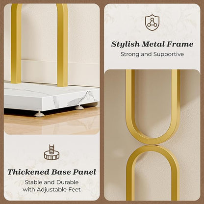 Huuger 47.2 Inch Entryway Table with Marble Top, Modern Console Sofa Table, Accent Table, for Entry, Hallway, Entrance, Foyer, U-Shaped Metal Base, White Marble & Gold