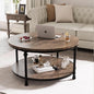 34.25in Round Wood Coffee Table,2-Tier Small Coffee Table with Storage Shelf Modern Design Home Furniture for Living Room, Apartment，Light Walnut