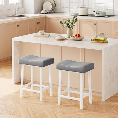 GarveeHome Counter Height Bar Stools Set of 4, 24 Inch Barstools for Kitchen Island Counter, Upholstered Padded Saddle Chairs with Curved Cushion, Easy Assembly, Grey