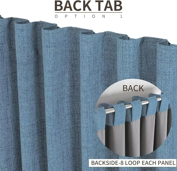 Joydeco Natural Linen Curtains 90 inch Length 2 Panels Set Burg 100% Blackout Patio Door Curtain Room Darkening Sliding Door Curtains Thermal Insulated Back tab Rod Pocket(105x90 inch, Sky Blue)
