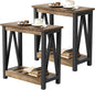 ChooChoo Farmhouse End Table Set of 2, Rustic Vintage Narrow End Side Table with Storage Shelf for Small Spaces for Living Room, Bedroom Rustic Oak & Black
