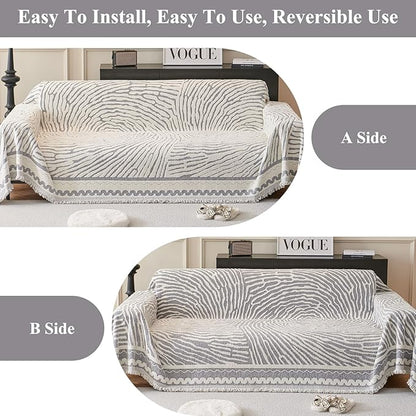 STACYPIK Modern Gray Geometric Sofa Cover, Anti-Slip Reversible Boho Dog Couch Cover, Washable Silpcover Protector for 2 Cushion Couch, Durable Loveseat Cover for Sectional, Multi-use Blanket-71X118IN
