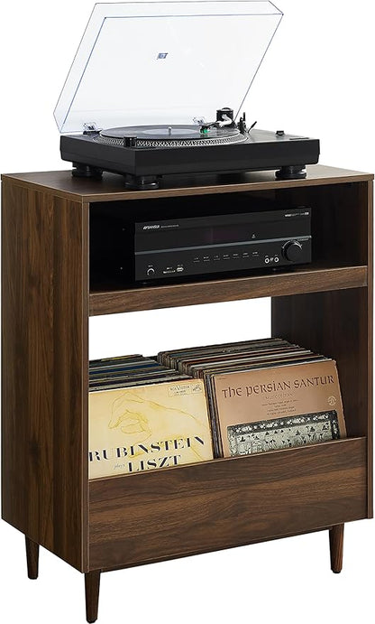 Crosley Furniture Liam Turntable Record Player Stand with Storage for Vinyl Records, Mid Century Modern, Walnut