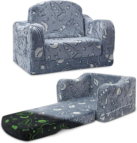 Thick Comfy Toddler Chair and Couch for Kids,2-in-1 Soft Plush Fold Out Sofa for Children,Convertible Couch to Lounger for Toddler